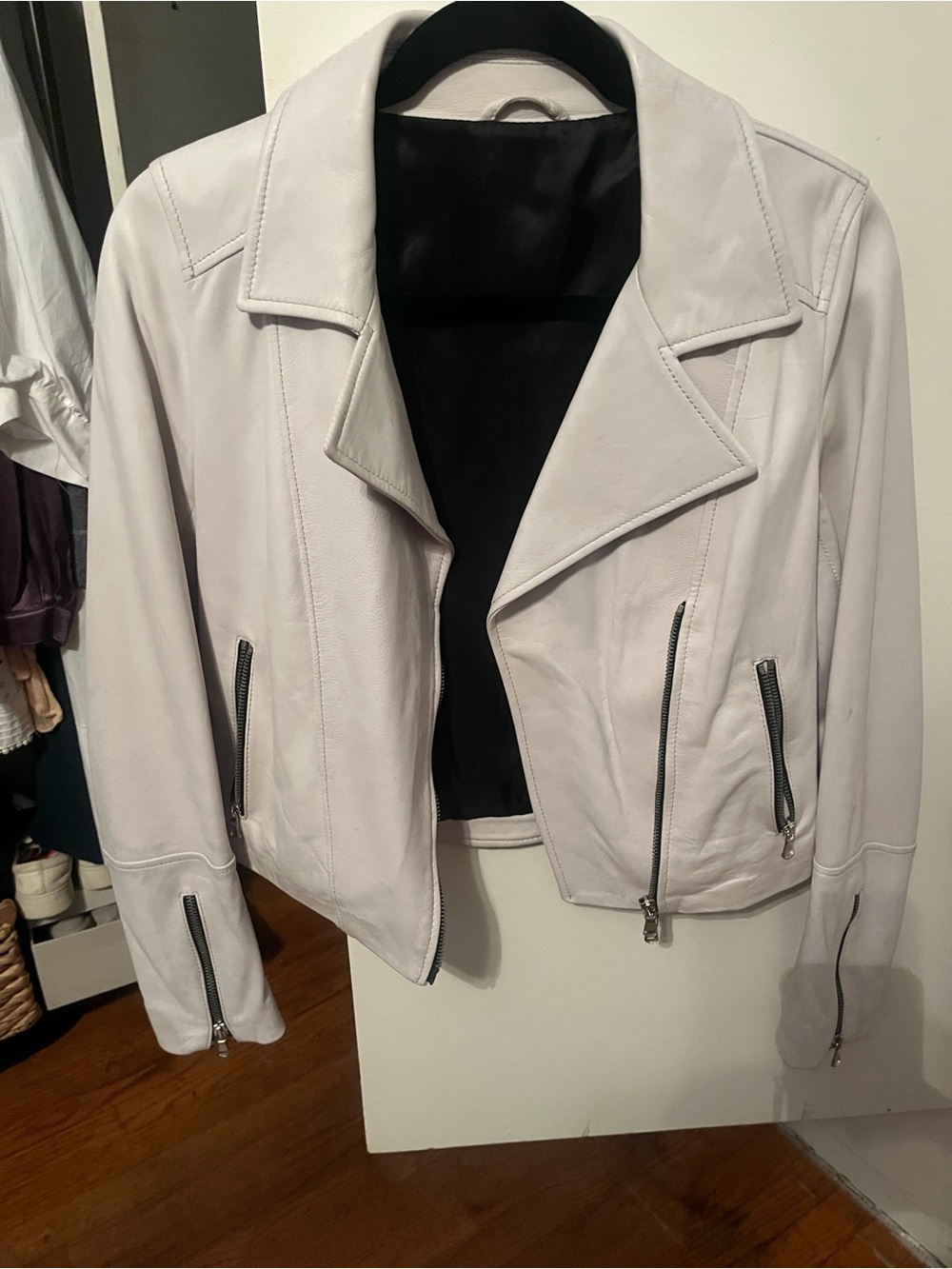 Womens Light Gray Leather Moto Jacket - Classic Asymmetrical Zip